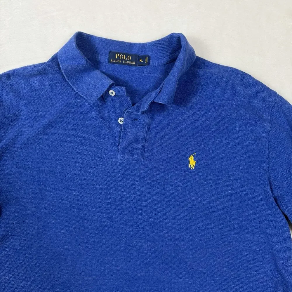 Polo Ralph Lauren Polo Shirt XL Blue Yellow Pony Cotton Classic Fit Preppy